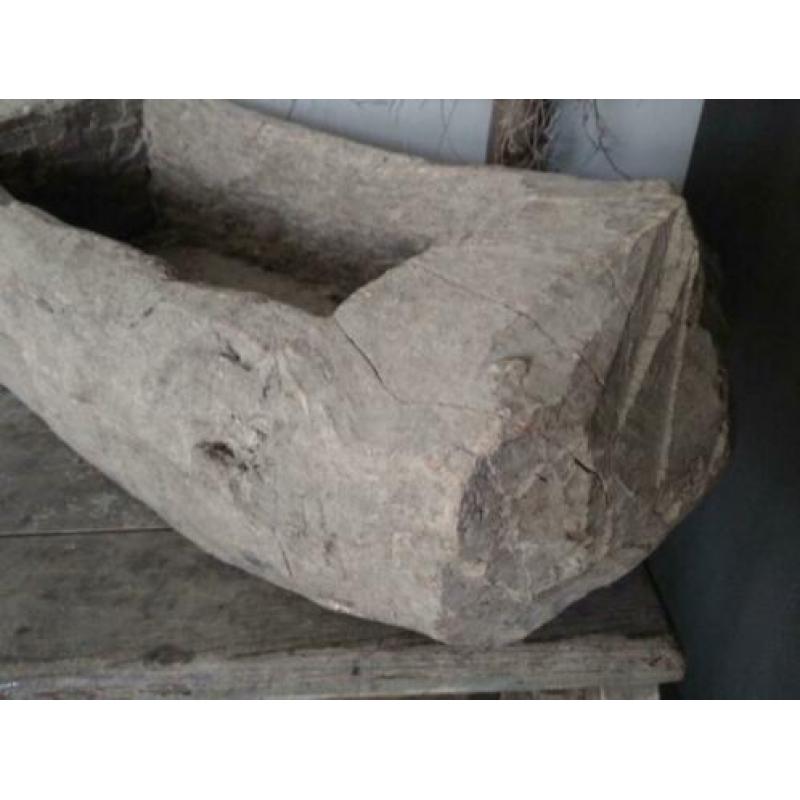 Sober stoer houten trogje trog bak vijzel 39x17x15cm*Etage3*