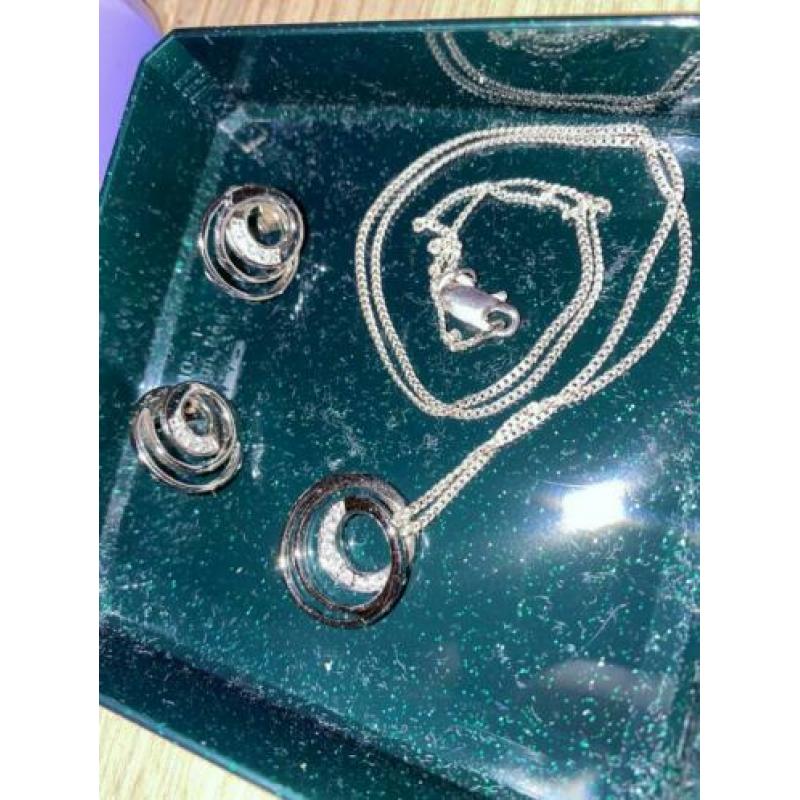 Zilveren 925 sieraden set - oorbellen en ketting/ collier