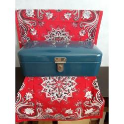 Mooie emaille petrol-blauwe broodtrommel/ en meer !!!!!!!!!