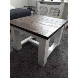 Gave landelijke salontafel / bijzettafel hout donker blad