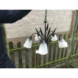 Zeer mooie Plafonnière metaal en glas 5 lampen