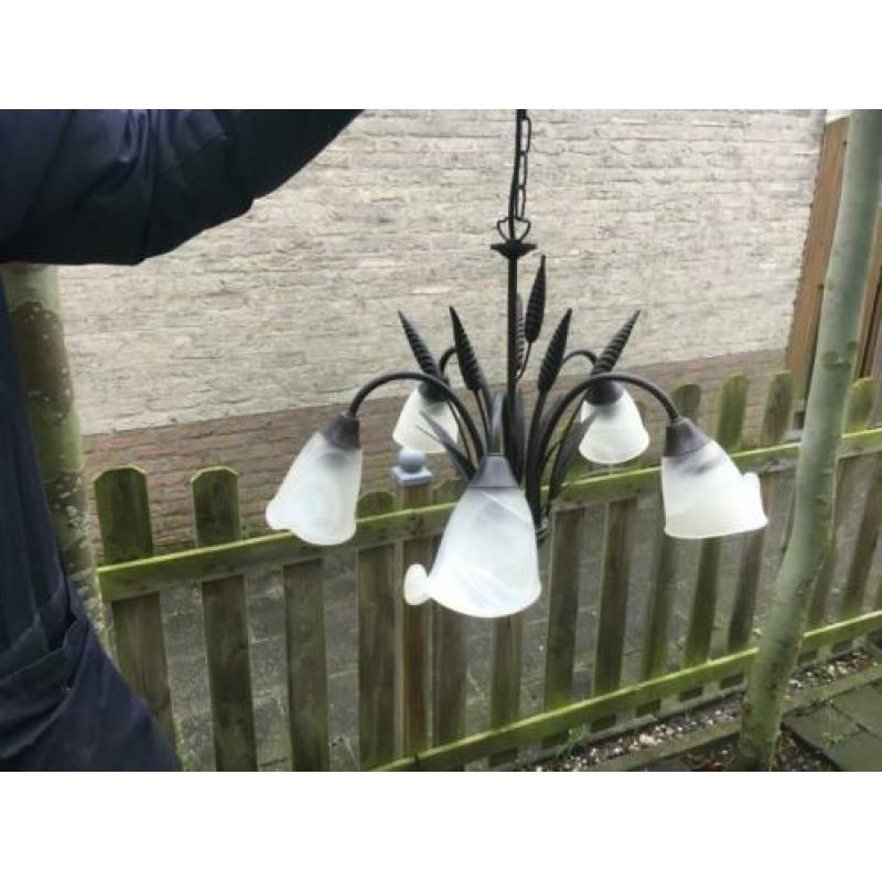 Zeer mooie Plafonnière metaal en glas 5 lampen