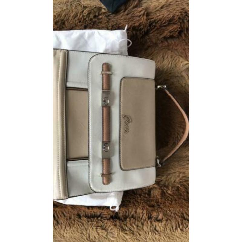Guess tas origineel wit creme bruin beige handtas