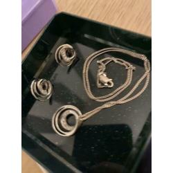 Zilveren 925 sieraden set - oorbellen en ketting/ collier
