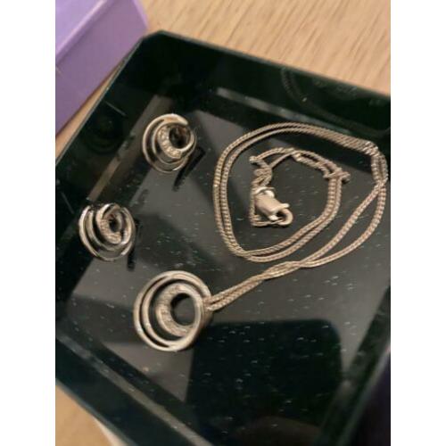 Zilveren 925 sieraden set - oorbellen en ketting/ collier