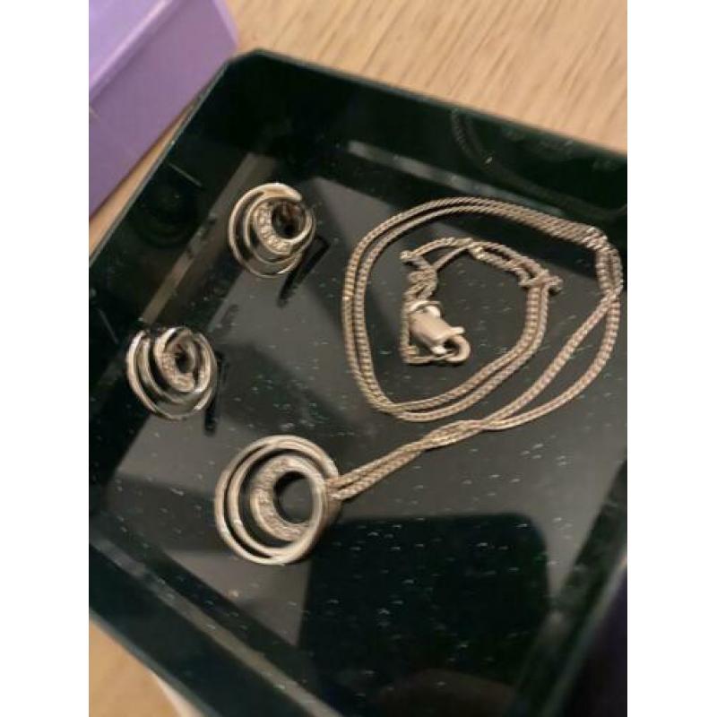 Zilveren 925 sieraden set - oorbellen en ketting/ collier
