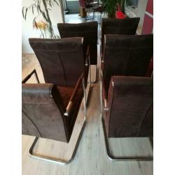 Rvs design stoelen, bruin pilotenleer