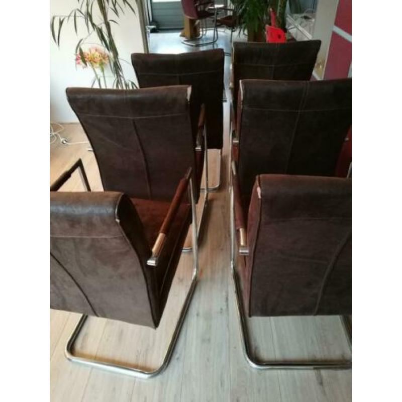 Rvs design stoelen, bruin pilotenleer