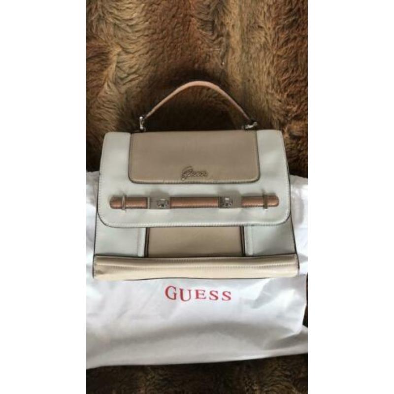 Guess tas origineel wit creme bruin beige handtas