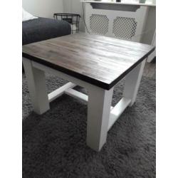 Gave landelijke salontafel / bijzettafel hout donker blad