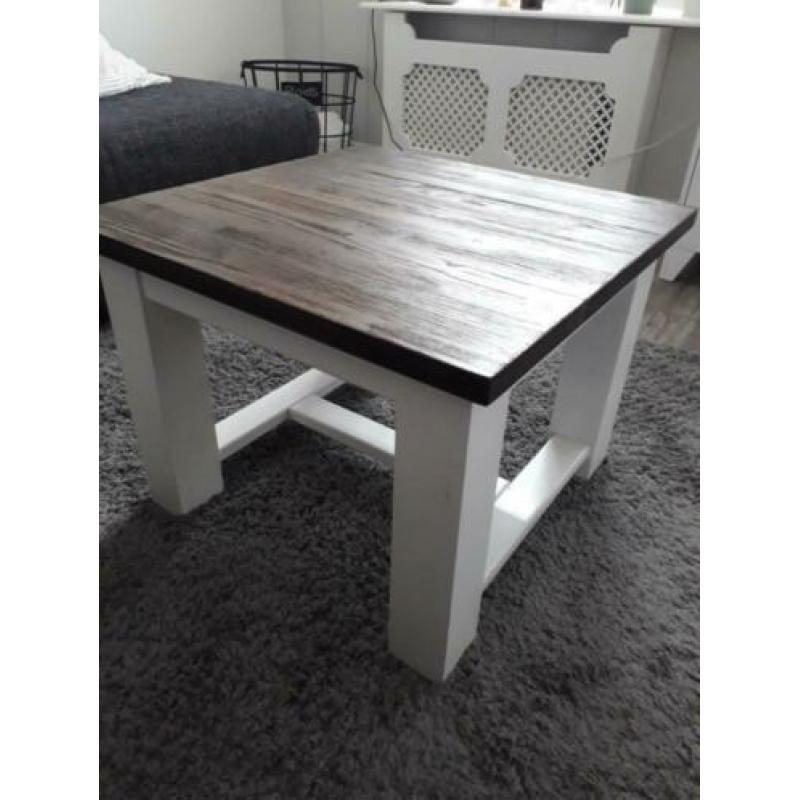 Gave landelijke salontafel / bijzettafel hout donker blad