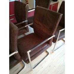 Rvs design stoelen, bruin pilotenleer