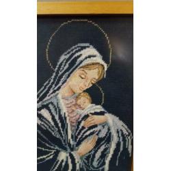 geborduurd schilderij maria en jezus