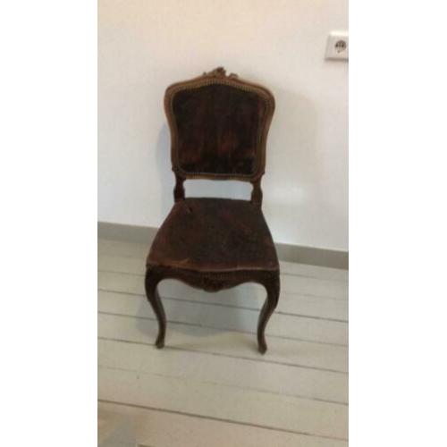 Houten stoel met lederen rug en zitting 1 stuks