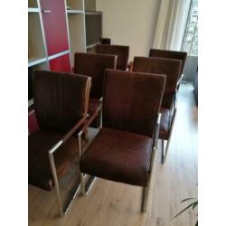 Rvs design stoelen, bruin pilotenleer