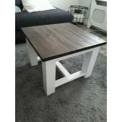 Gave landelijke salontafel / bijzettafel hout donker blad
