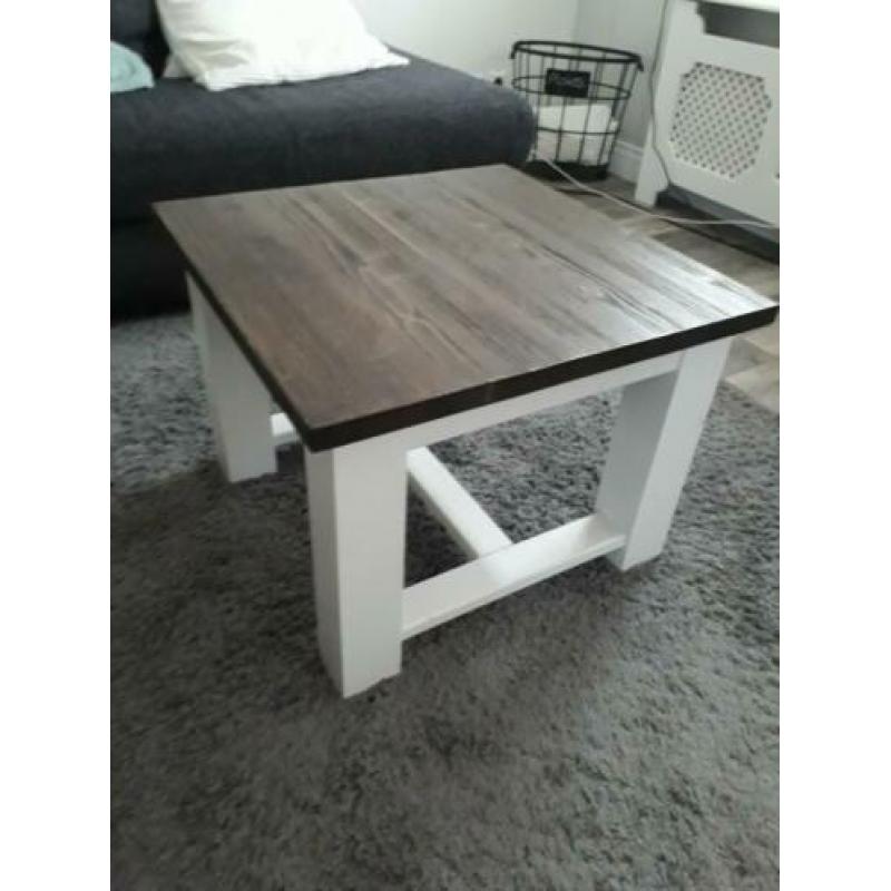 Gave landelijke salontafel / bijzettafel hout donker blad
