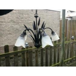 Zeer mooie Plafonnière metaal en glas 5 lampen