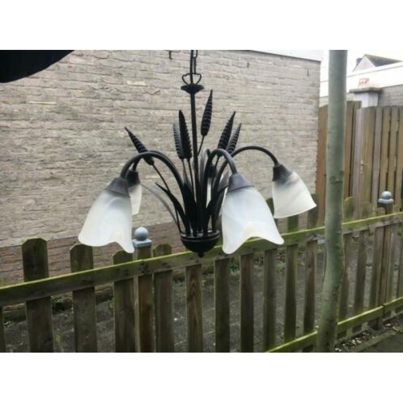 Zeer mooie Plafonnière metaal en glas 5 lampen