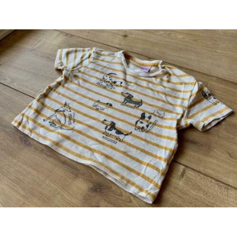 Z.g.a.n. Gestreept shirt, okergeel met diertjes, Zara, mt.74