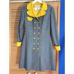 Vintage jas/jurk 38 grijs en geel