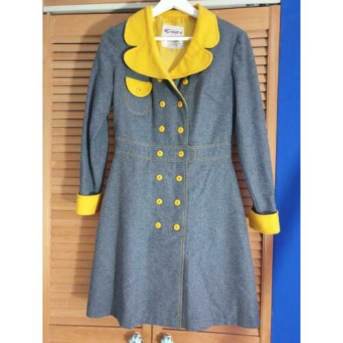 Vintage jas/jurk 38 grijs en geel