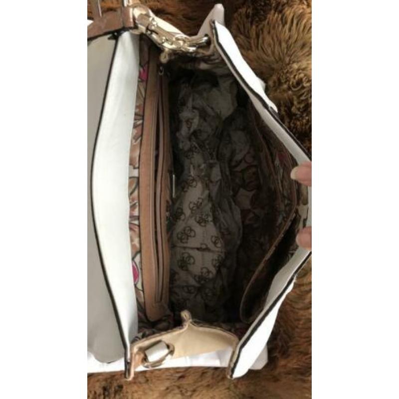 Guess tas origineel wit creme bruin beige handtas
