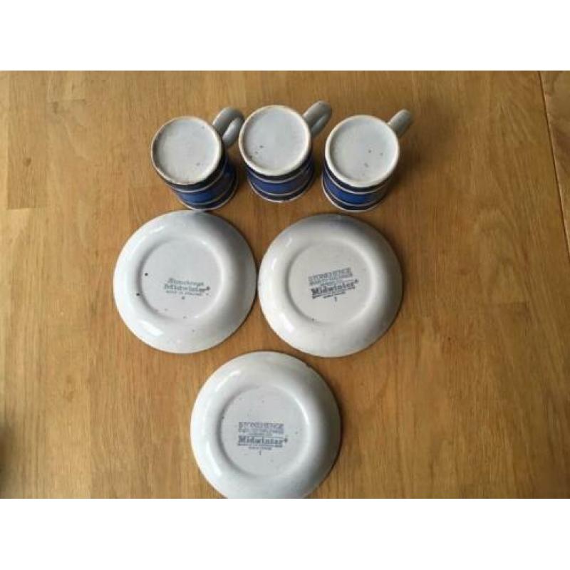 3 Midwinter kop en schotel blauw Stonehenge mokka/espresso