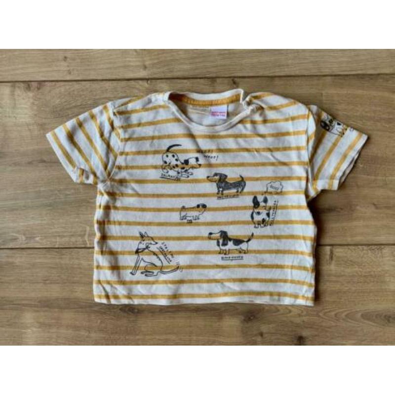 Z.g.a.n. Gestreept shirt, okergeel met diertjes, Zara, mt.74