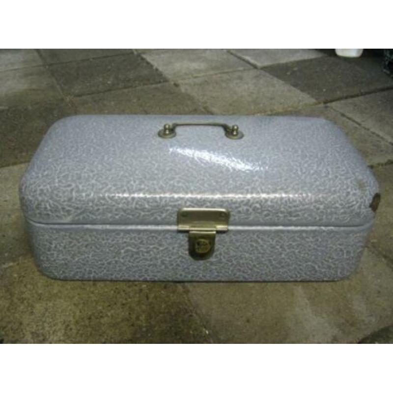 grijsgewolkt emaille broodtrommel, 46 x 24 x 15 cm