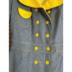 Vintage jas/jurk 38 grijs en geel