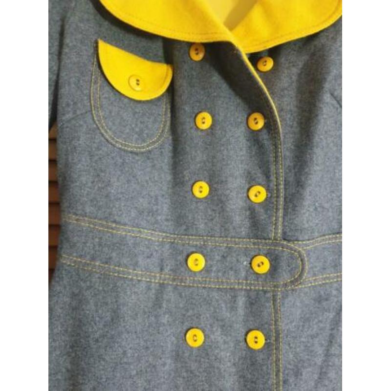 Vintage jas/jurk 38 grijs en geel