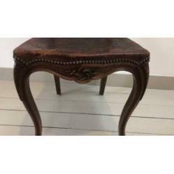 Houten stoel met lederen rug en zitting 1 stuks