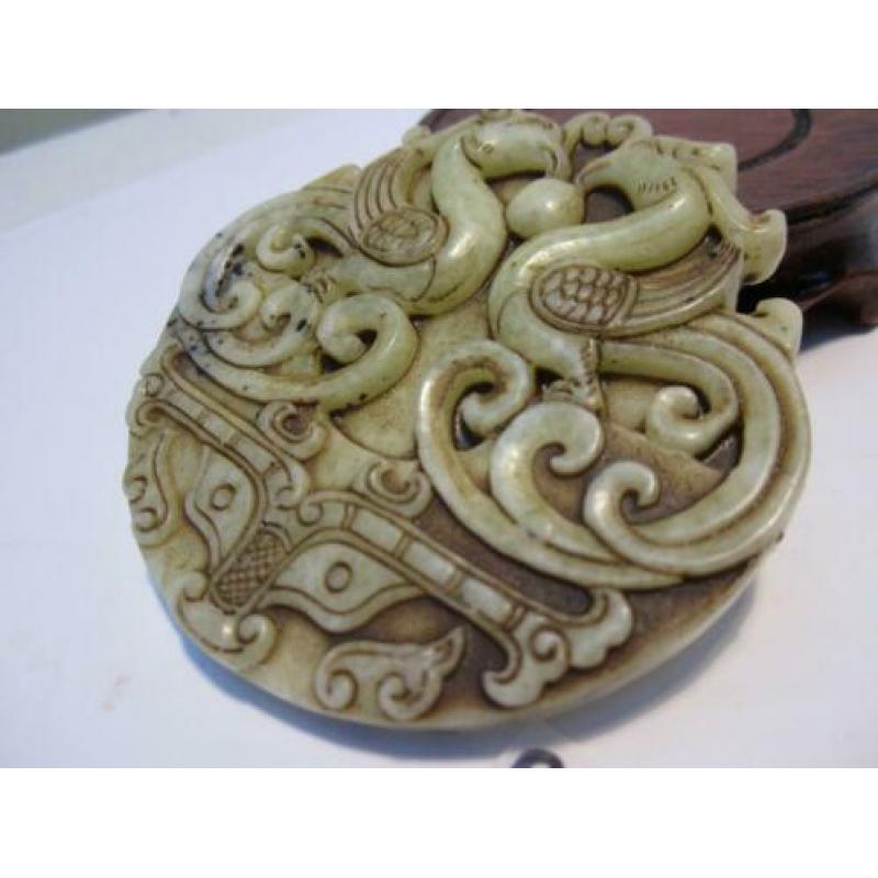Mooie handgesneden chinese oude jade amulet met draken 923#