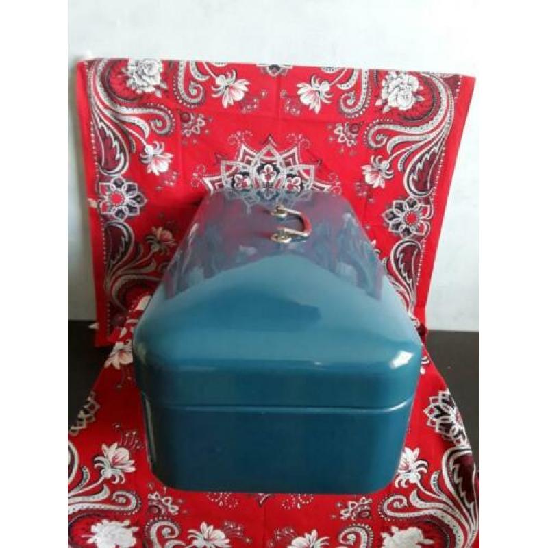 Mooie emaille petrol-blauwe broodtrommel/ en meer !!!!!!!!!