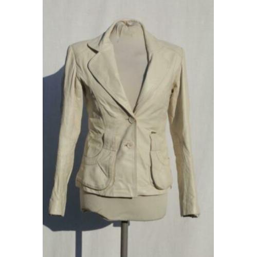 Stoere cremekleurige leren damesjasje.Mt XS.Max 'n Djune