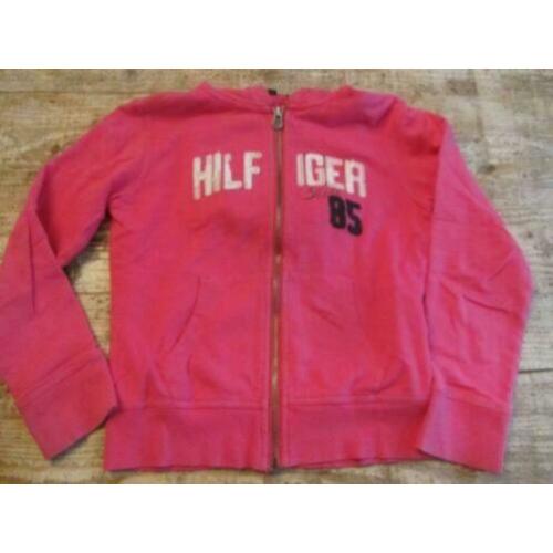 Roze en blauw hoodie vest van Tommy Hilfiger maat 140