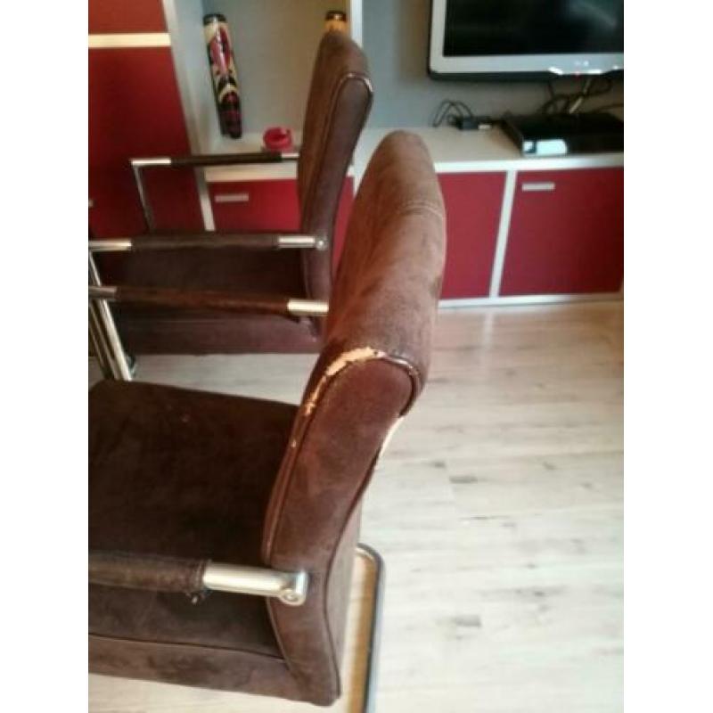 Rvs design stoelen, bruin pilotenleer