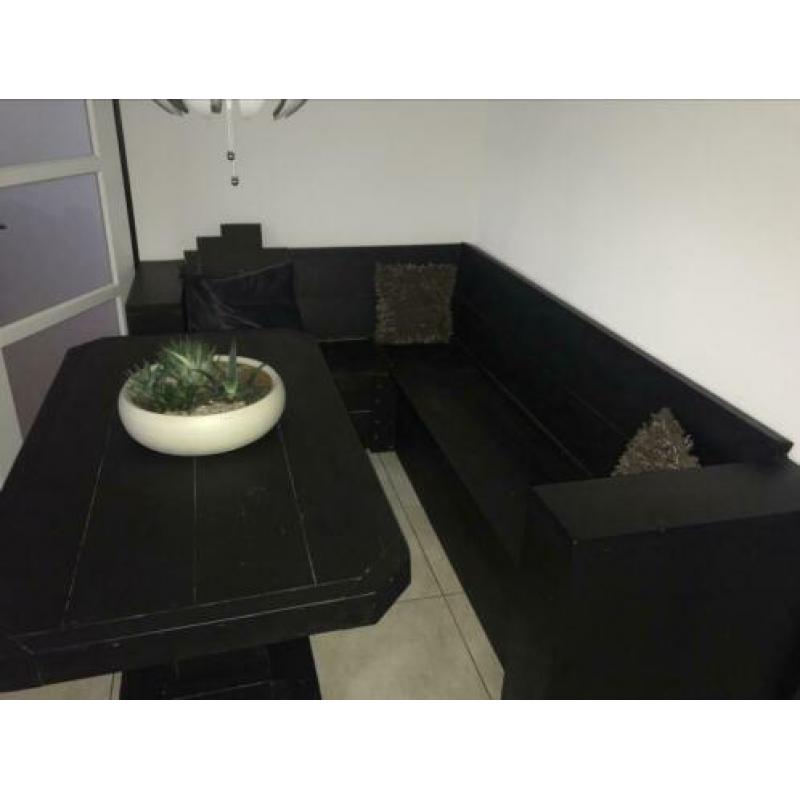 Steigerhout eethoek-set (hoekbank met tafel)