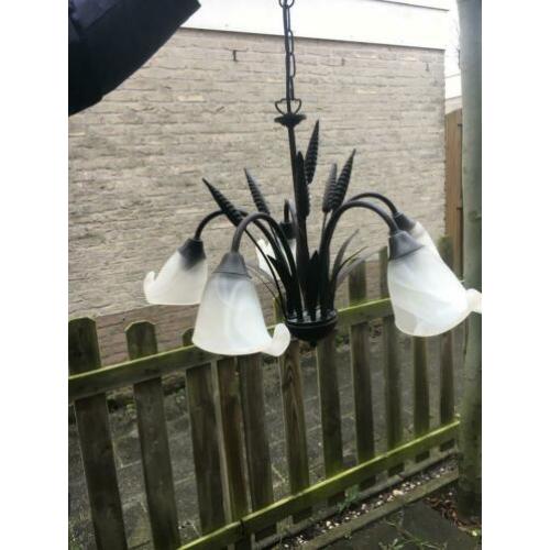 Zeer mooie Plafonnière metaal en glas 5 lampen