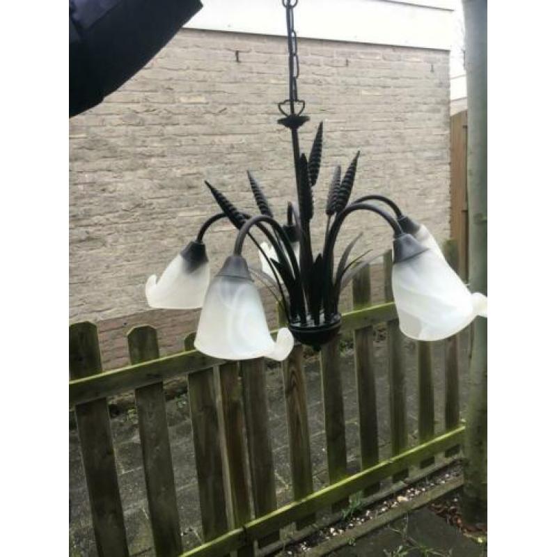 Zeer mooie Plafonnière metaal en glas 5 lampen