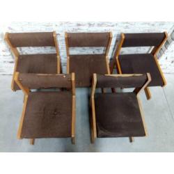 5 vintage design stoelen, op te knappen.
