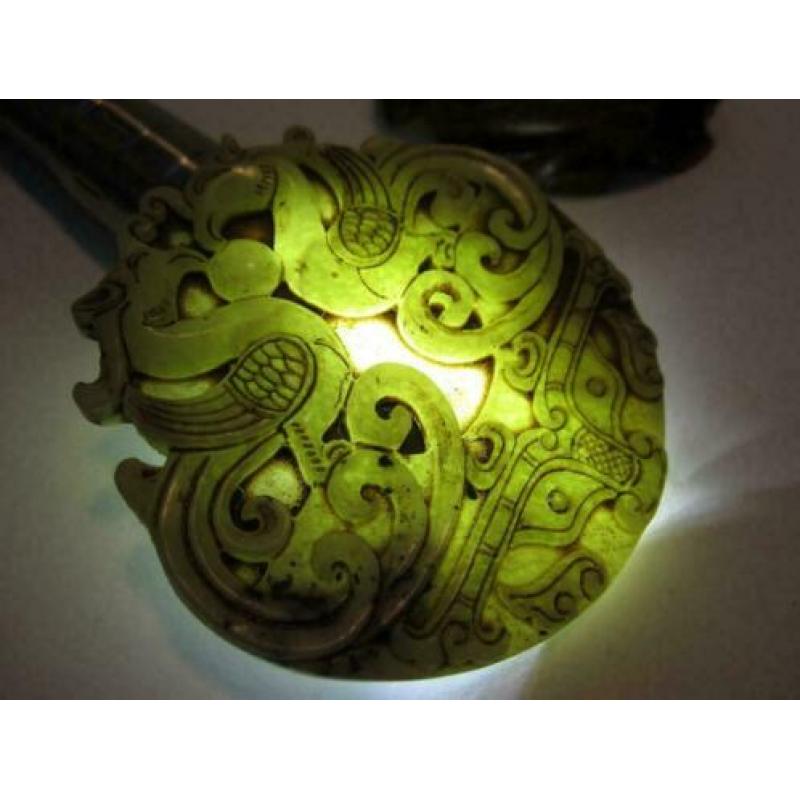 Mooie handgesneden chinese oude jade amulet met draken 923#