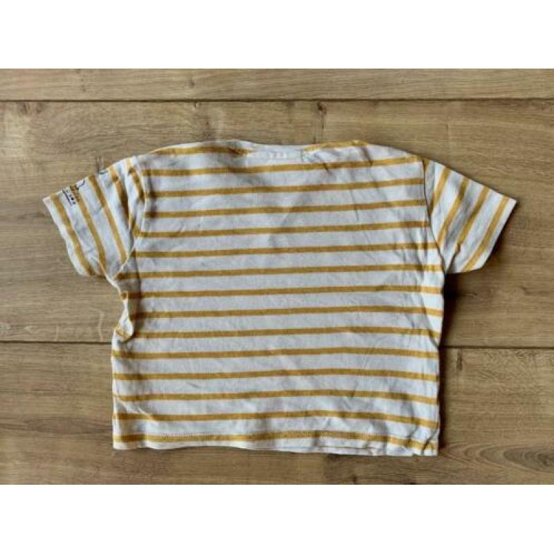 Z.g.a.n. Gestreept shirt, okergeel met diertjes, Zara, mt.74