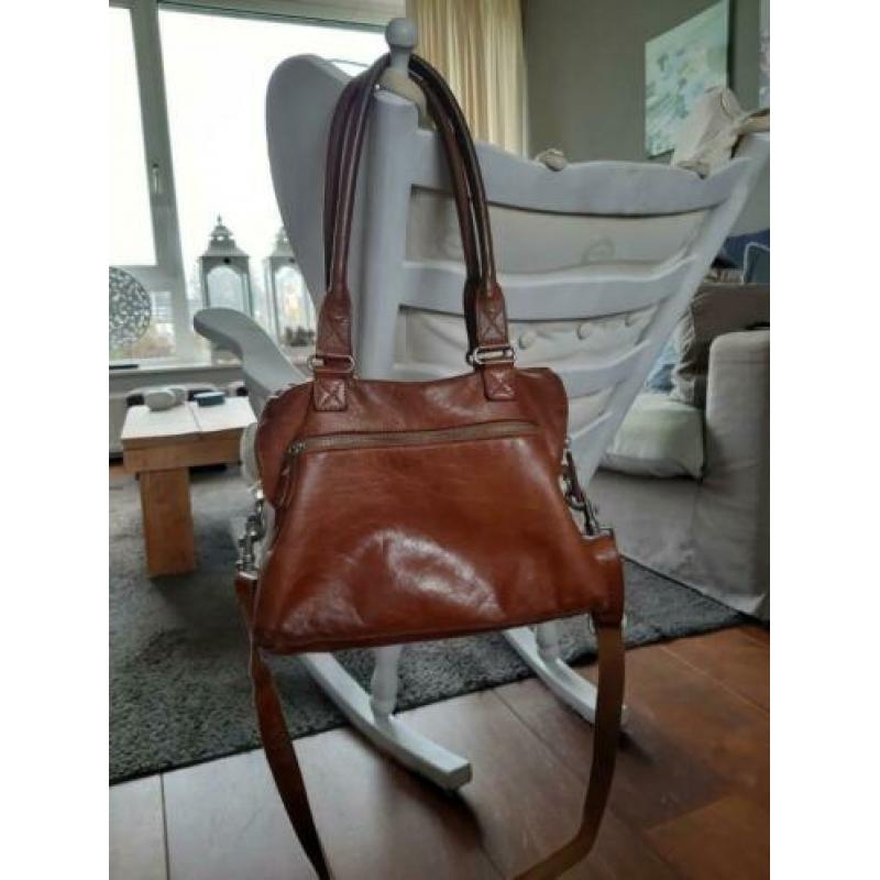 Cognac kleurige Cowboybag onbeschadigd zgan echt leer