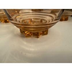 Roze gekleurd glas schaal schaaltje 5 stuks vintage