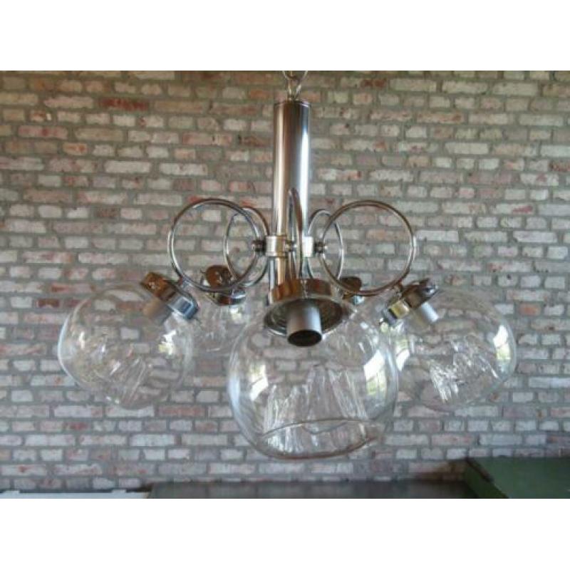 Vintage Mazzega Murano hanglamp Italy 1970s chroom 5 bollen
