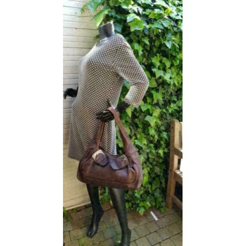 TENTAZIONE DUE bruin leder schoudertas zeer fraai (nr F233)