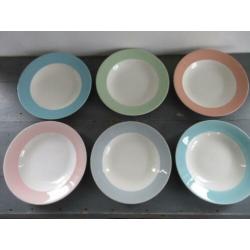 Antieke Boch La Louvière diepe borden 6 x met pastel rand