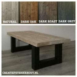Salontafel steigerhout stalen onderstel X-poten of U-poten